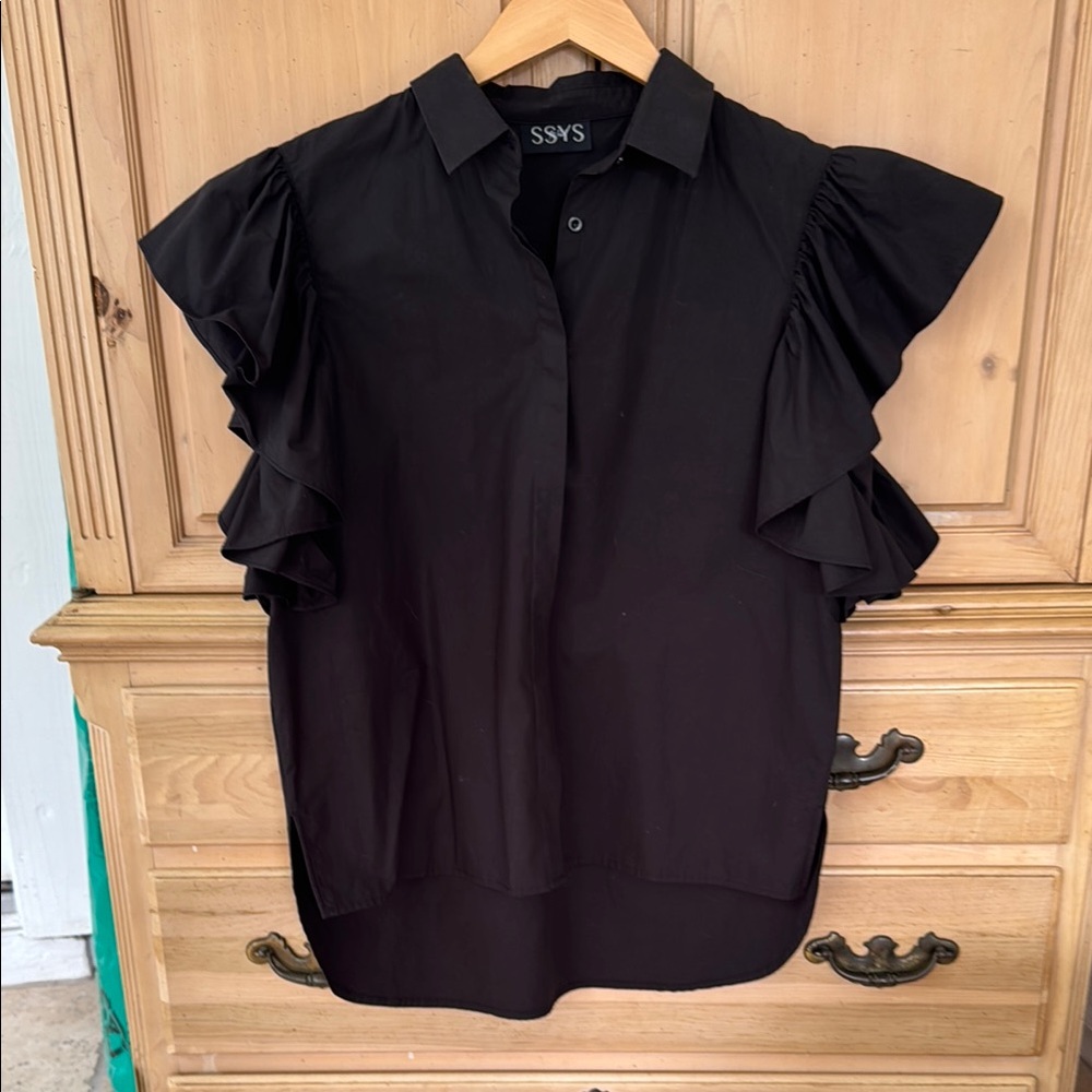 NWOT Shop Style Your Senses Black Ruffle Sleeve Women's Top